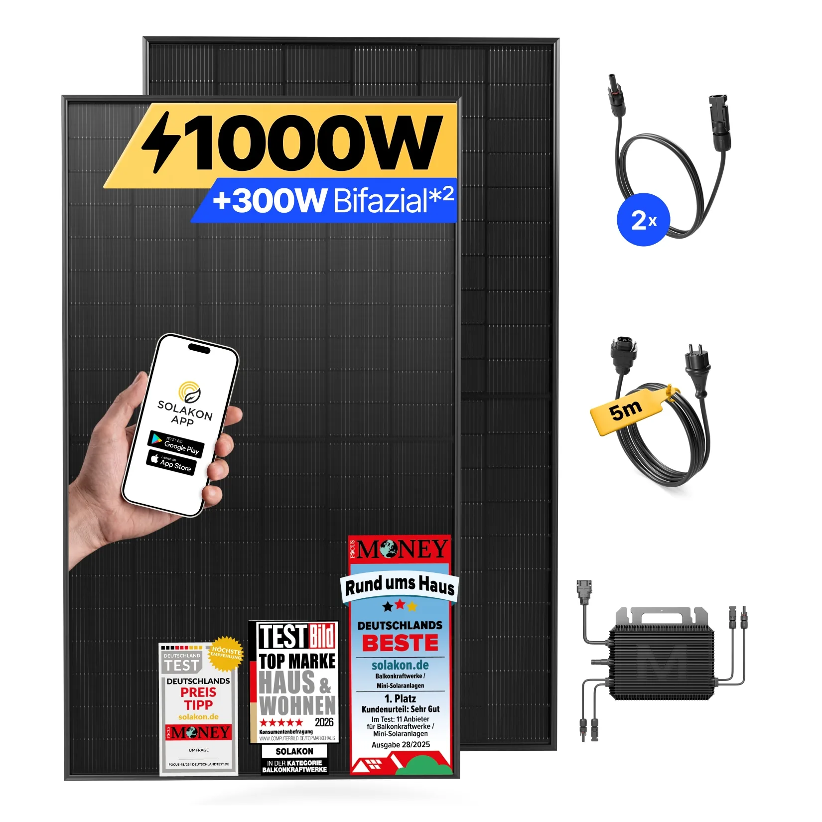 Balkonkraftwerk 1000W/800W Solaranlage Steckerfertig WIFI Komplettset Photovoltaik Anlage