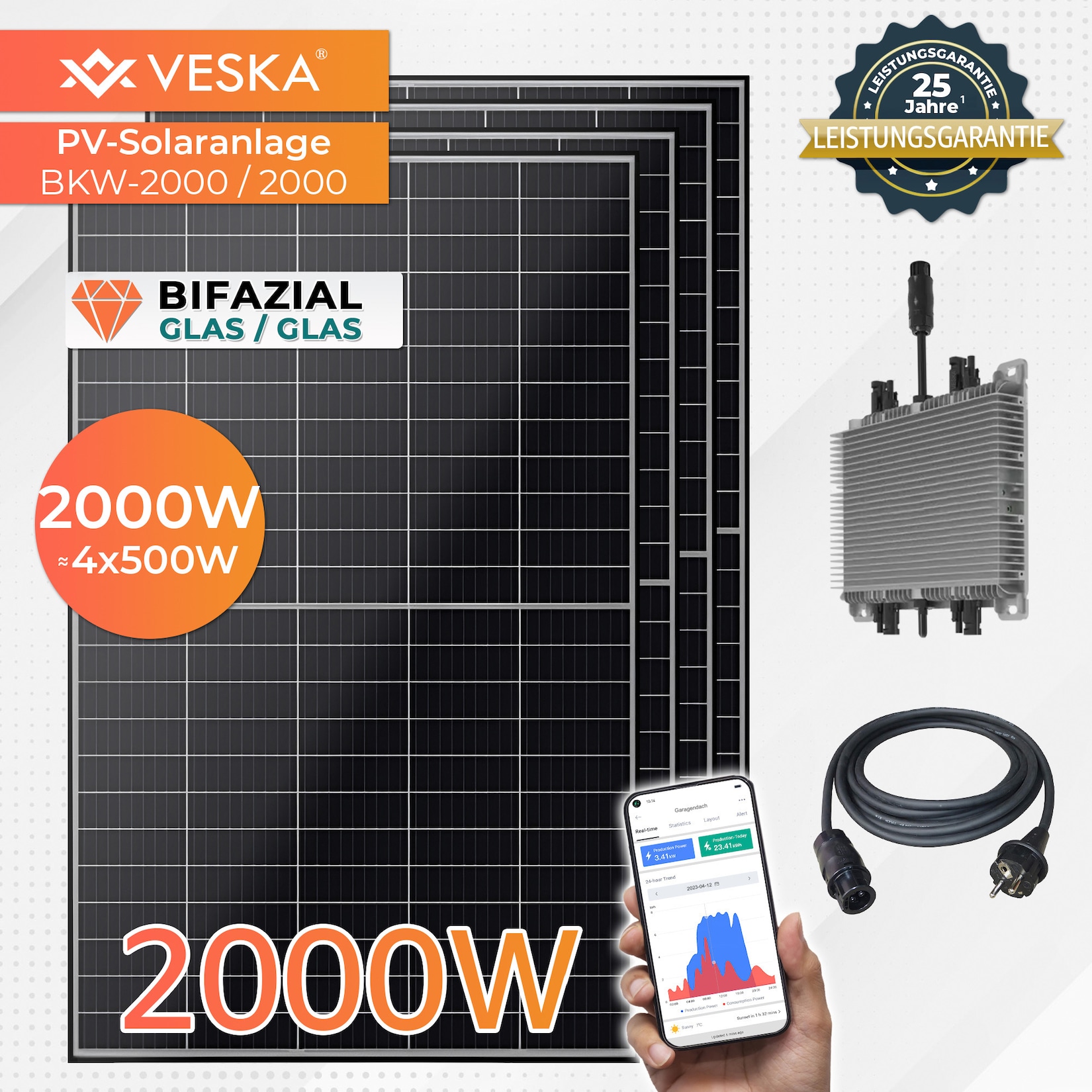 Balkonkraftwerk 2000W/2000W Bifazial Photovoltaik Solaranlage WIFI Smarte Mini-PV Anlage