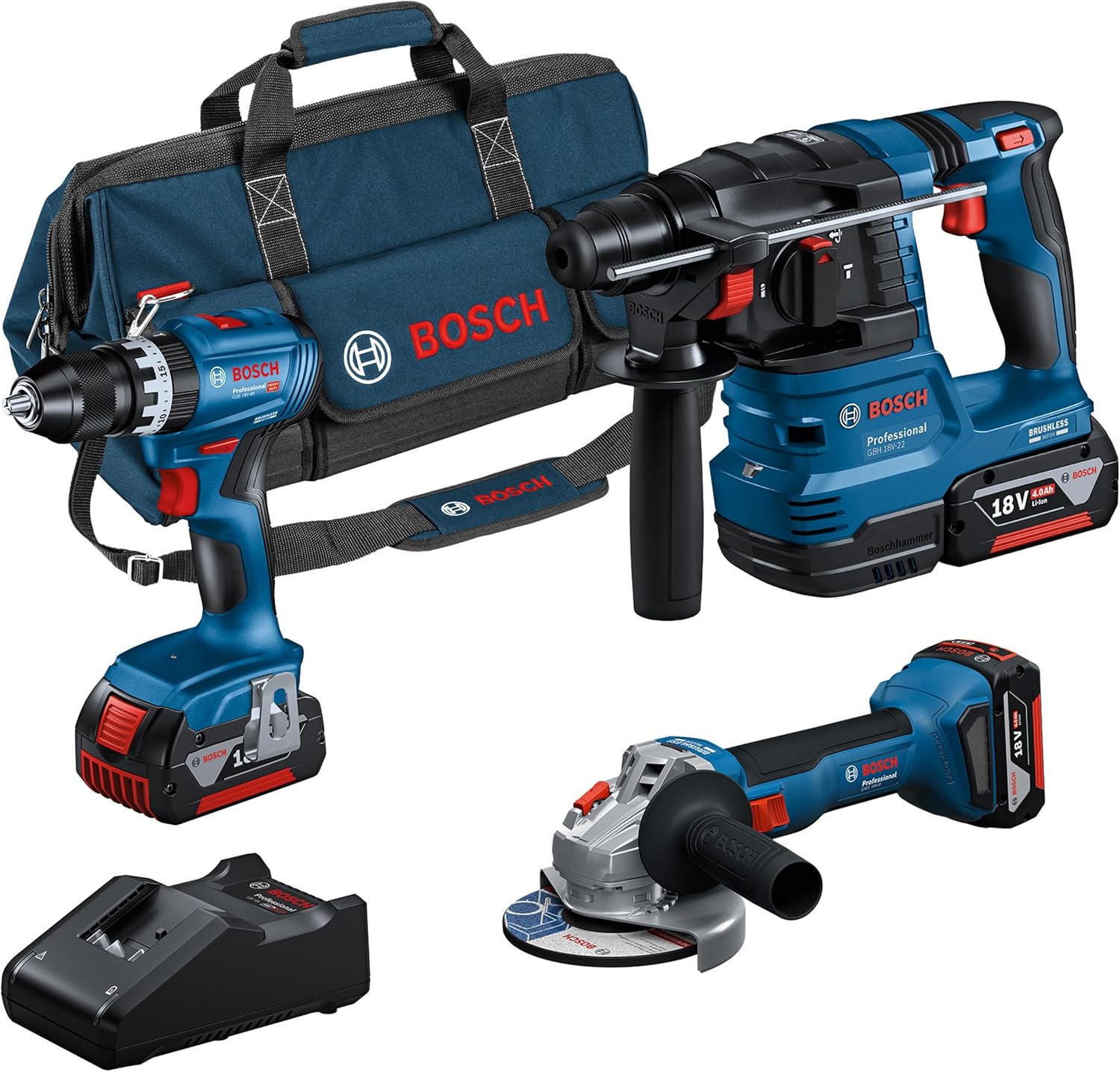Bosch Professional 18V Combo Kit (3 Maschinen, 3 Akkus)