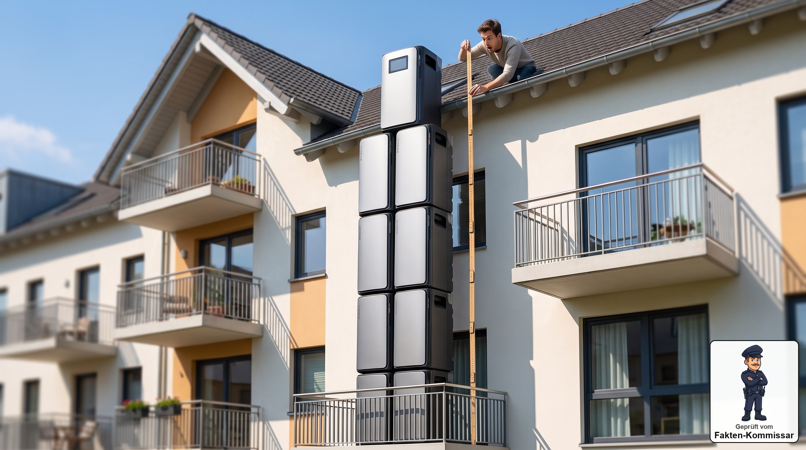 Gestapelte EcoFlow STREAM 2 Speichereinheiten wachsen vom Balkon in die Höhe wie Bauklötze