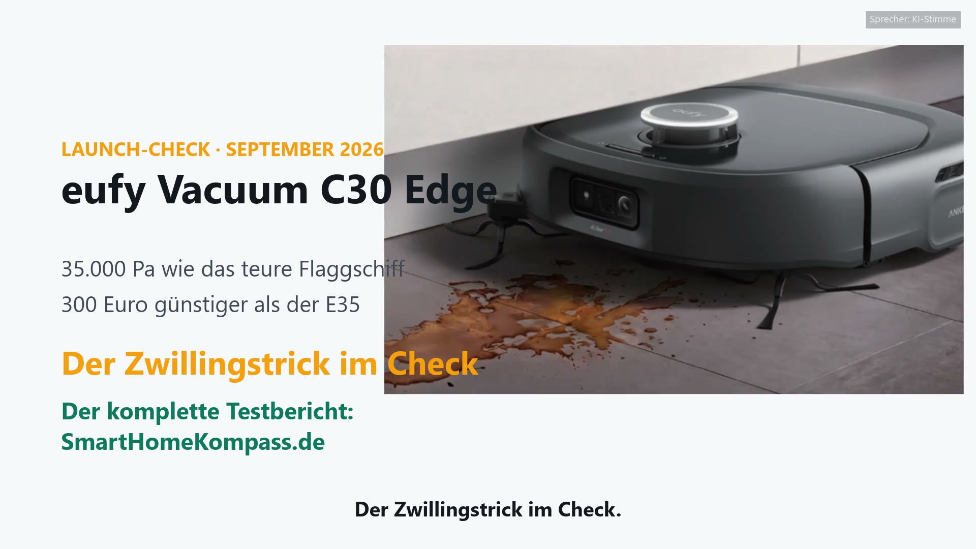 eufy Vacuum C30 Edge Saug-Wisch-Roboter mit ausgefahrenem Wischpad an der Sockelleiste