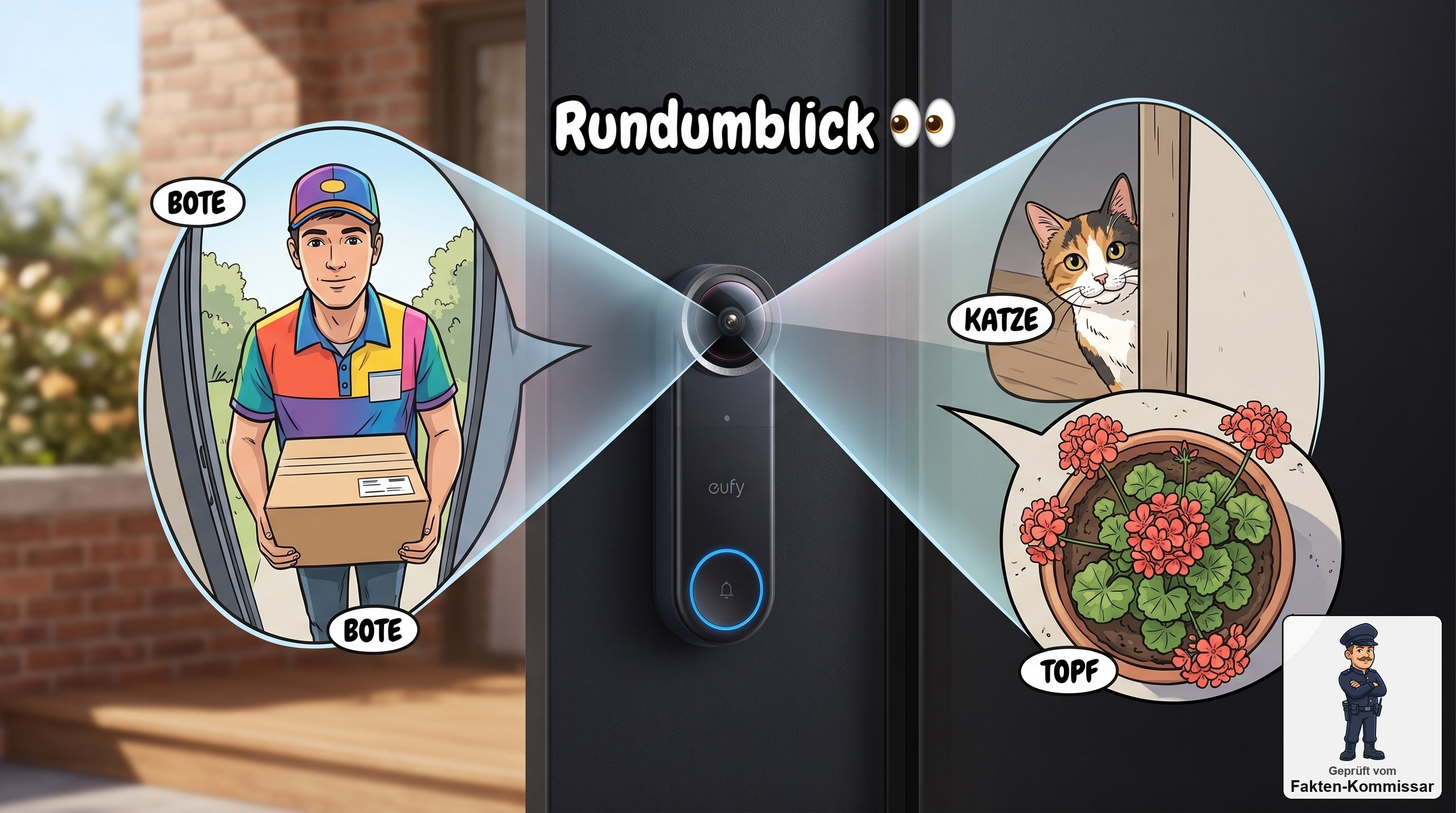 eufy Video Doorbell S4 mit rundum sichtbarem Blickfeld erfasst die komplette Veranda