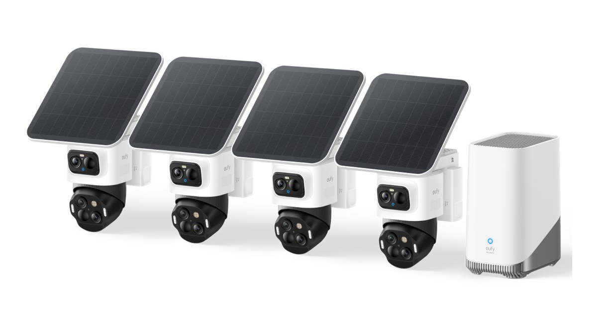 eufyCam S4 4er-Set: vier Solar-Kameras mit Schwenkeinheit und Basisstation