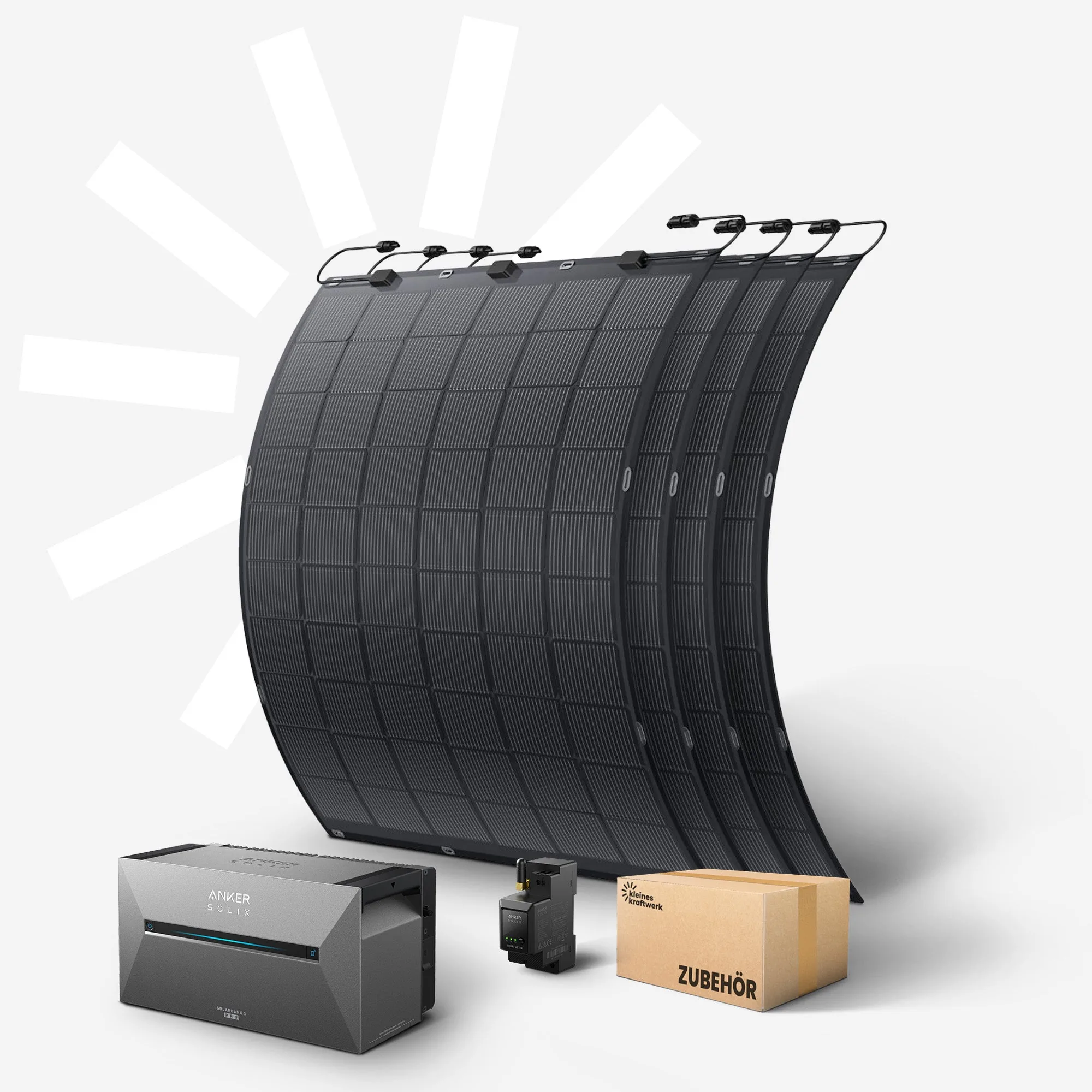 Flex 4x – 900Wp Balkonkraftwerk mit Speicher Anker SOLIX Solarbank 3 Pro und flexiblen