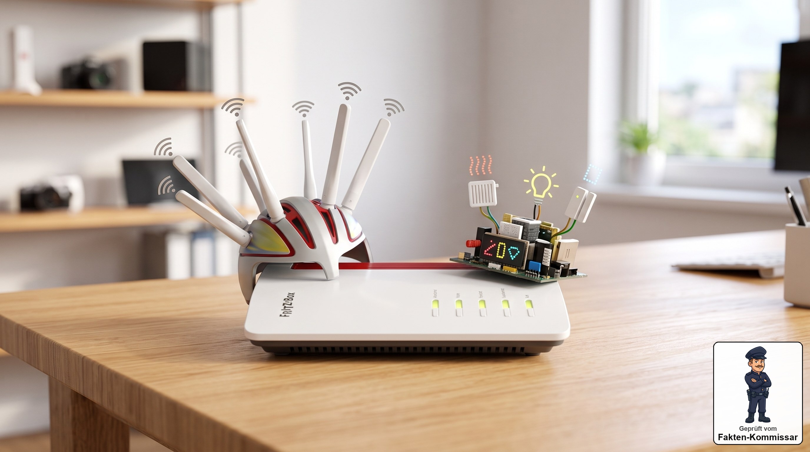FRITZ!Box 6690 Pro symbolisch als Highspeed-Router und Smart-Home-Zentrale in einem Gerät