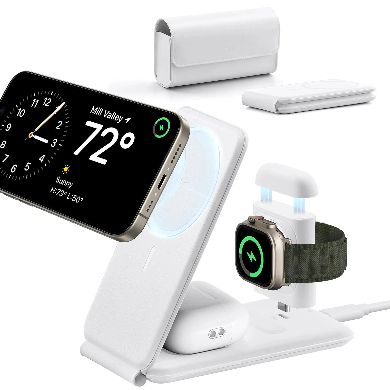 HaloLock™ 3-in-1 Travel Wireless Charging Set – White – AU Plug