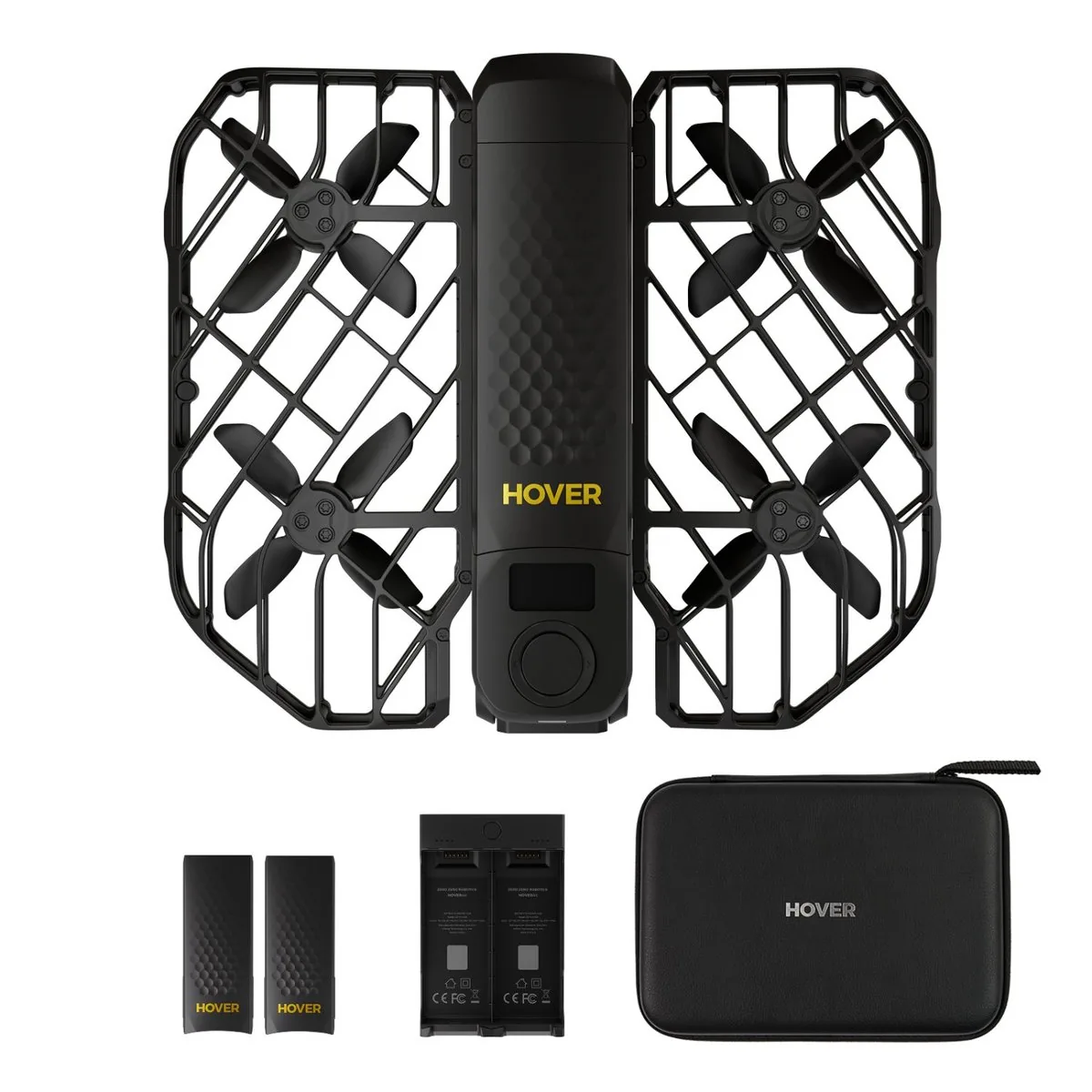 HOVERAir X1 PROMAX Komplett-Set: Drohne mit Schutzkäfig, Ersatzakkus, Ladehub und Tasche