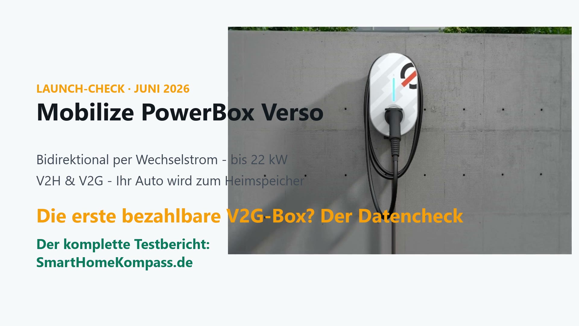 Mobilize PowerBox Verso bidirektionale AC-Wallbox an einer Betonwand