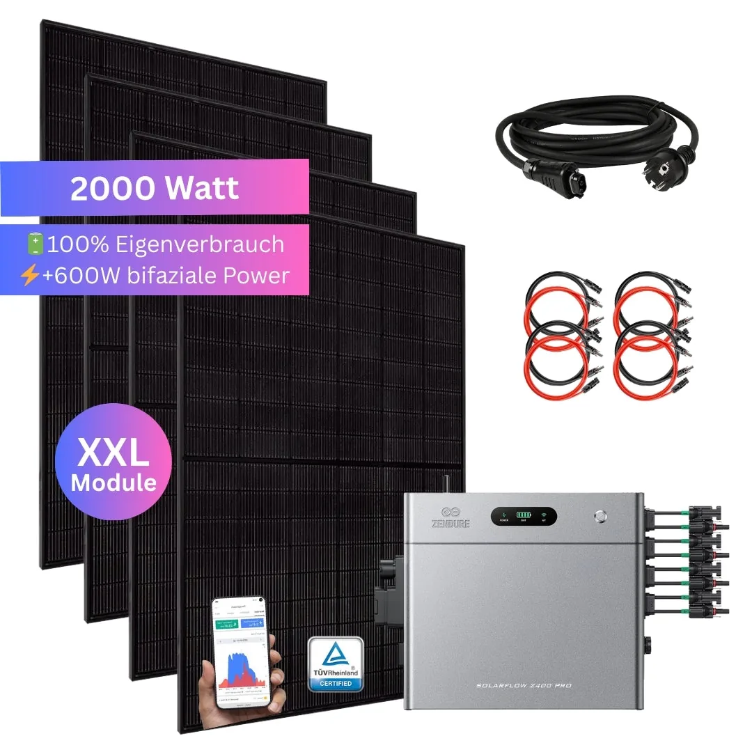 MyVoltaics® Balkonkraftwerk 2000+ Watt mit Speicher Zendure SolarFlow 2400 Pro
