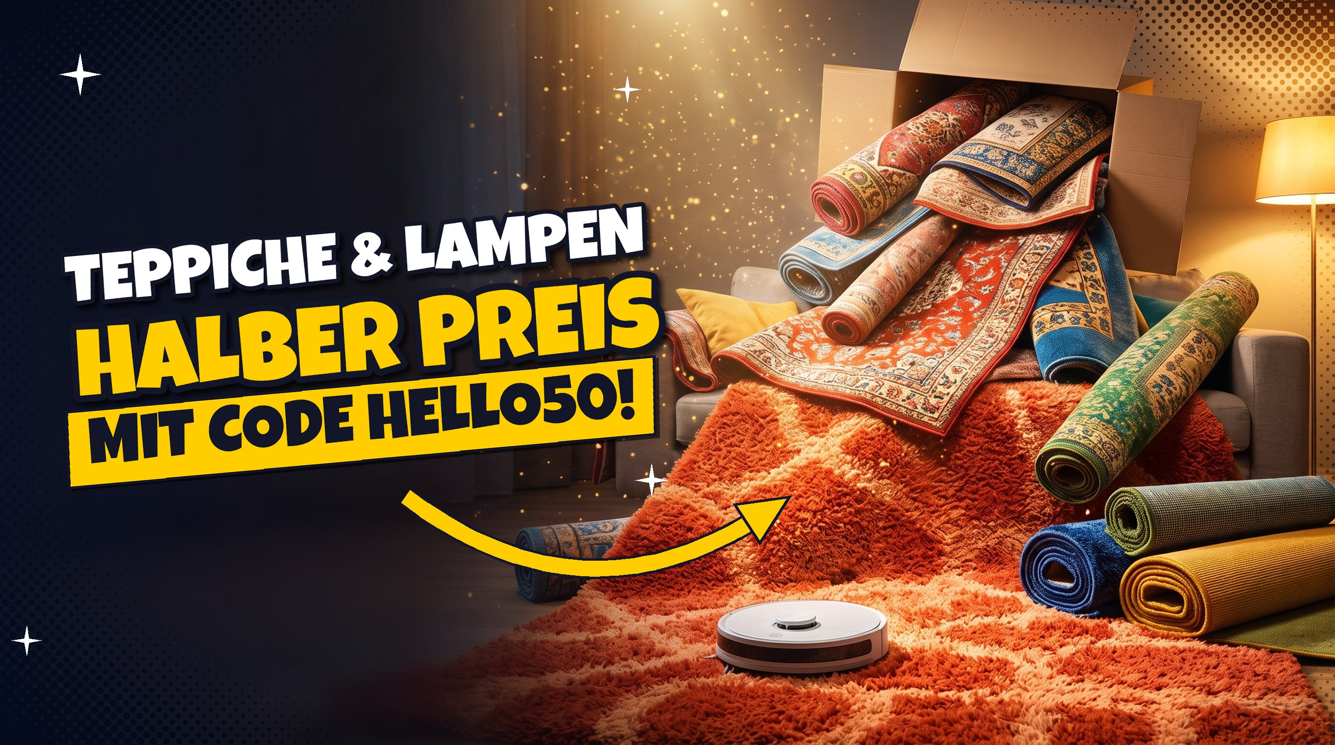 HELLO50: 50 % Rabatt auf Teppiche und Lampen bei teppich.de