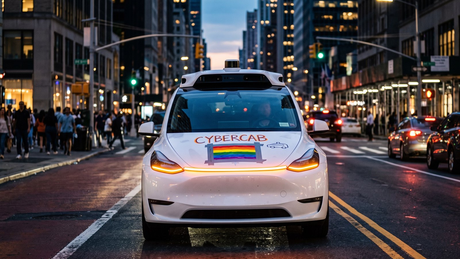 Tesla Cybercab testet bunte RGB-Lichtleiste vor Launch