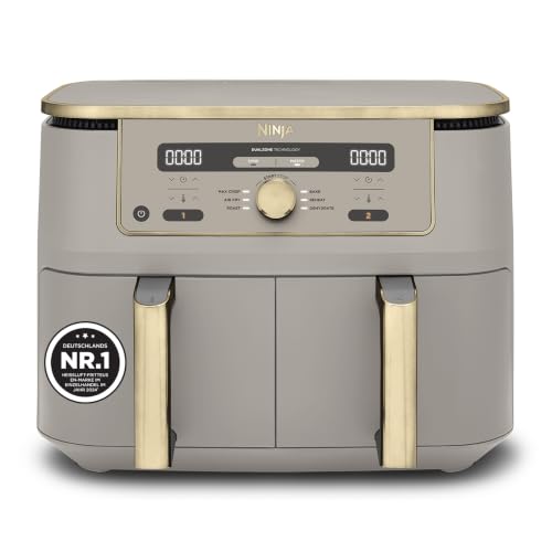 Ninja Dual Zone digitale Heißluftfritteuse, 9,5 L, 6-in-1, Stone/Gold | 2 Schubladen