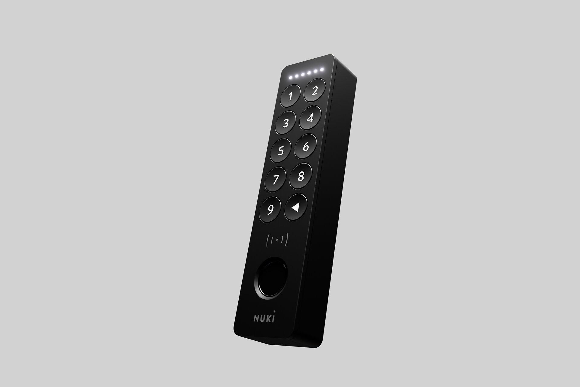 Nuki Keypad 2 NFC mit Zifferntasten, NFC-Symbol und rundem Fingerabdrucksensor