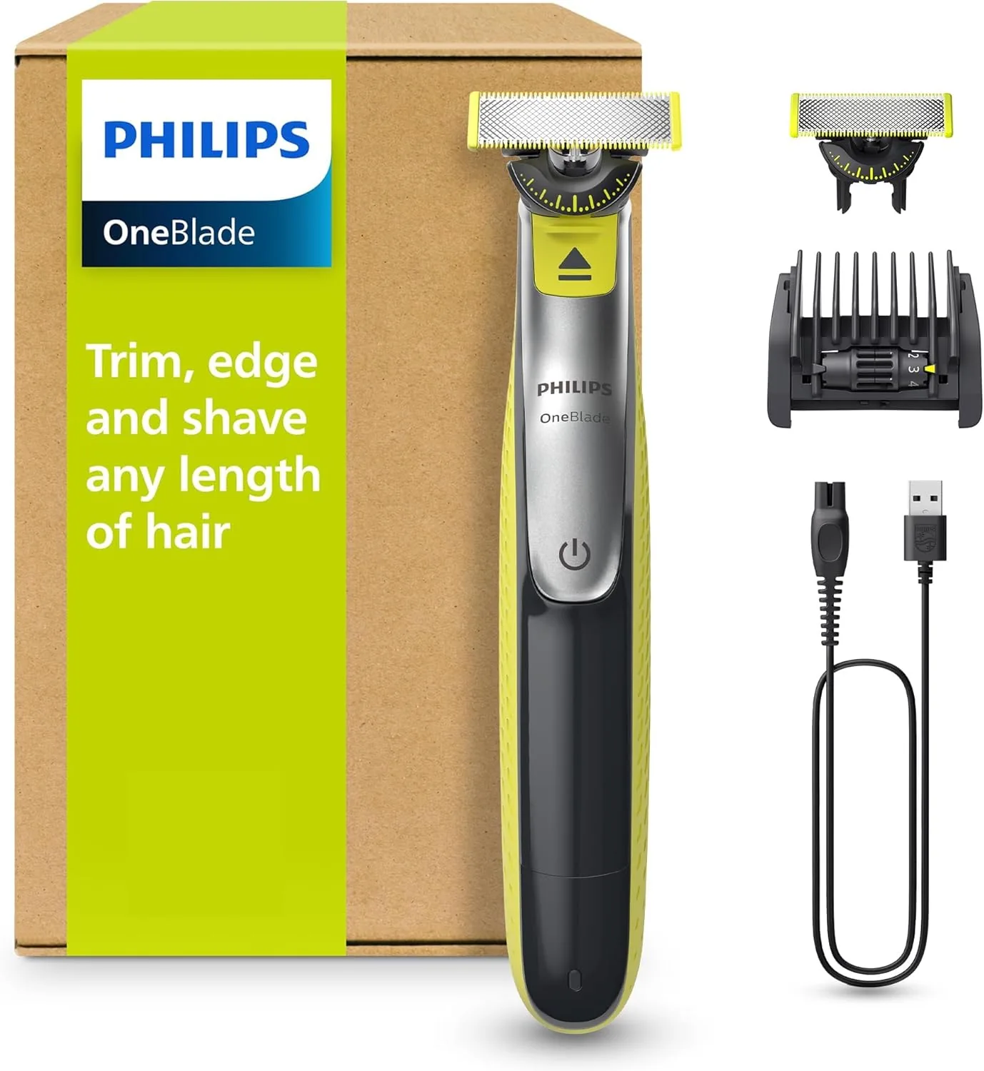 Philips OneBlade 360 Face inkl. 2 innovativen 360-Klingen & verstellbarem 5-in-1-Trimmaufs