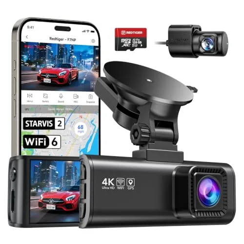 REDTIGER Dashcam Auto Vorne Hinten 4K/2,5K mit STARVIS 2, Dash Cam Auto Kamera 3,18