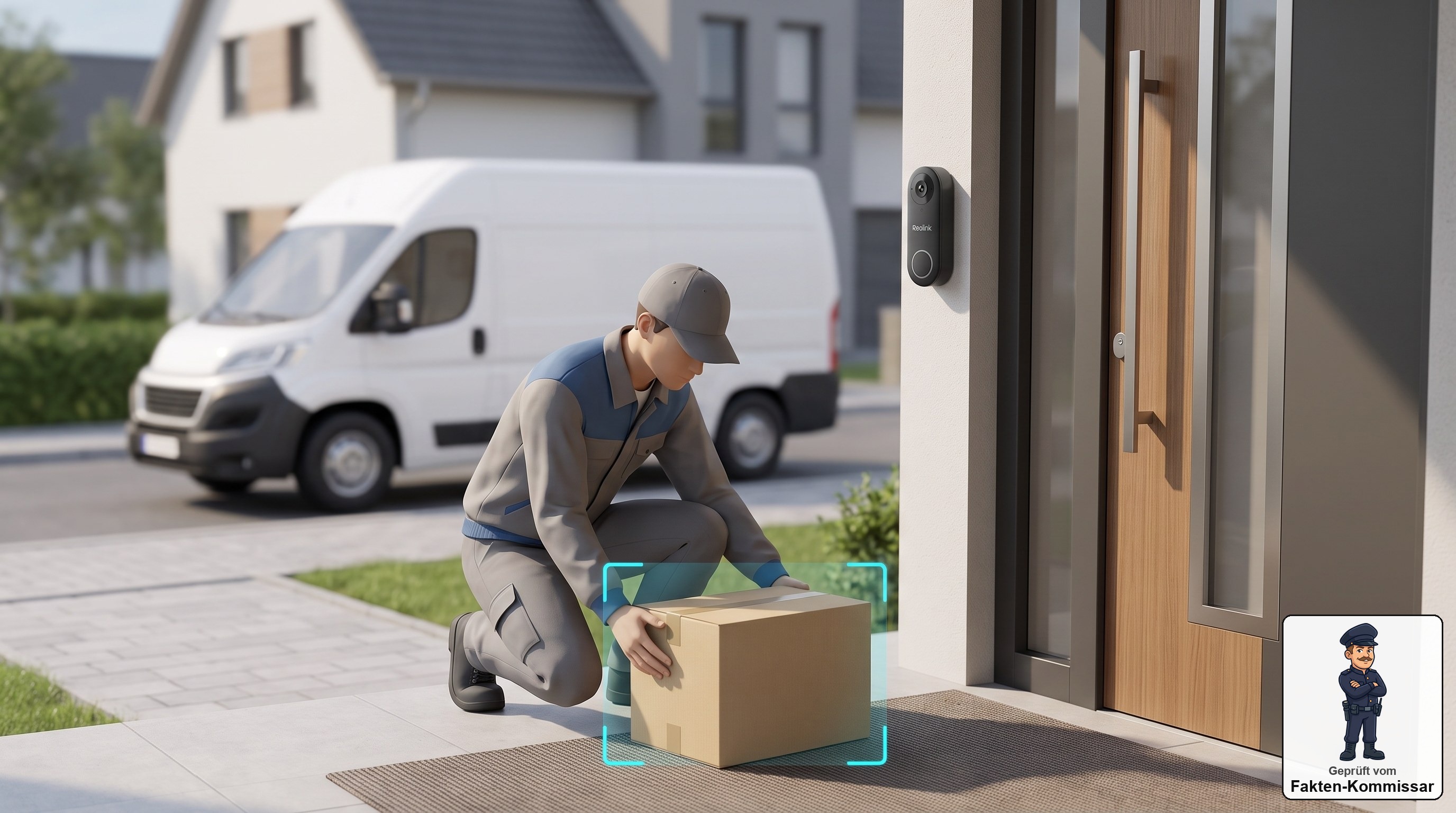 Reolink D340 Video-Türklingel an einer Haustür erkennt einen Paketboten