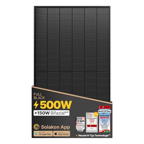 Solakon Solarpanel 500W, Bifazial Glas-Glas N-Type Solarmodul, 40v Full Black