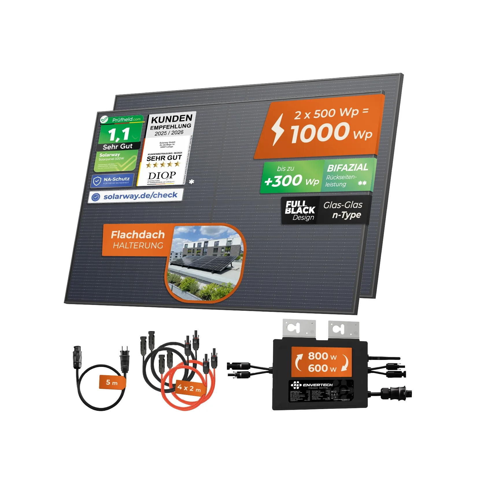 Solarway® 1000W Balkonkraftwerk 800W komplett Steckdose – neuester 800 Watt