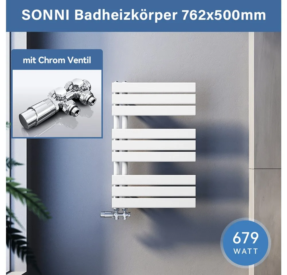 SONNI Badheizkörper Badheizkörper Weiß Heizkörper Design Handtuchtrockner Bad Warmwasser