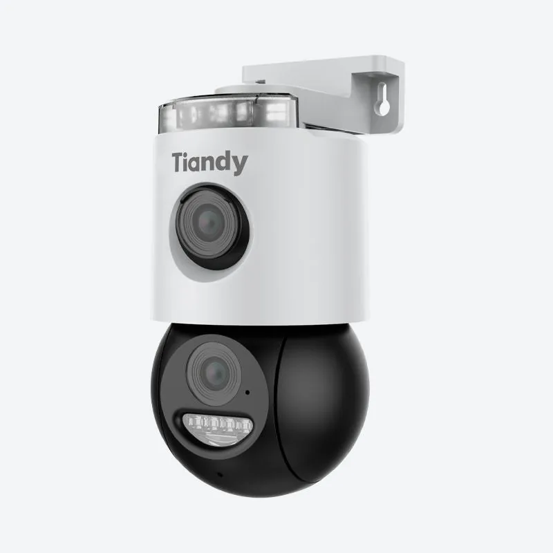Tiandy 4MP Indoor/Outdoor Dual‑Linsen‑Pan/Tilt‑Sicherheitskamera, 4 mm Linse, freie