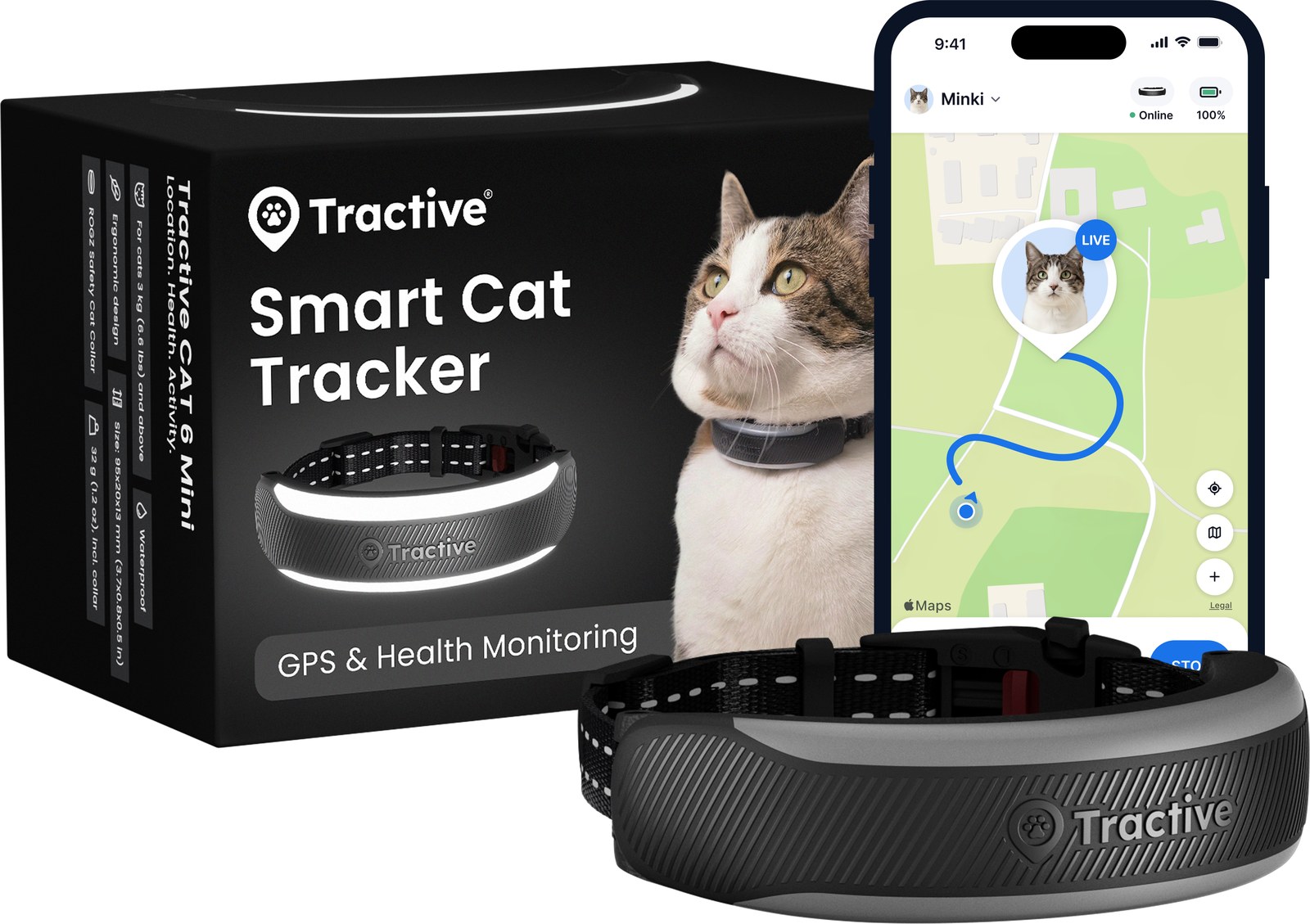 Tractive CAT 6 Mini GPS-Tracker für Katzen mit Verpackung und App