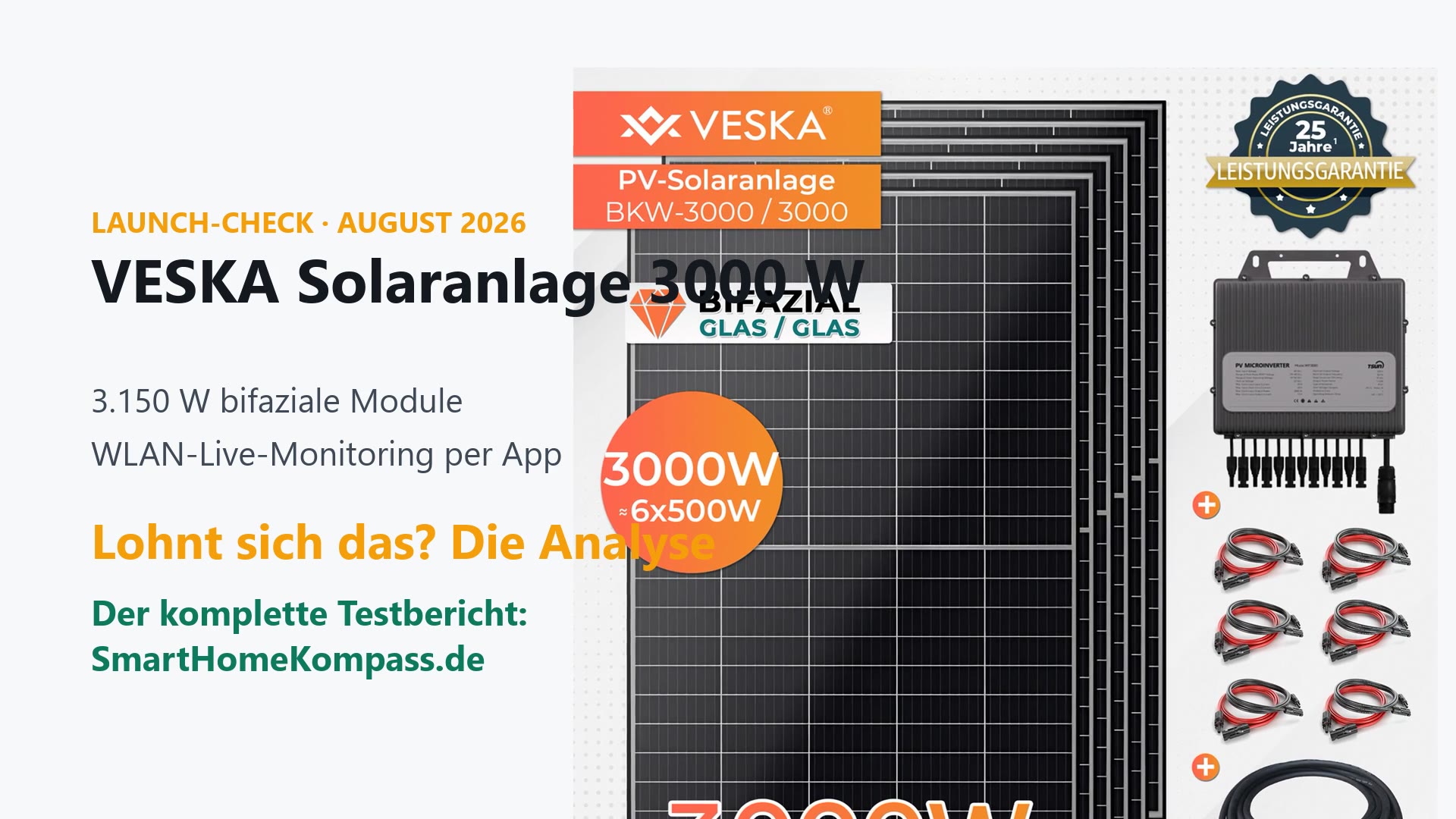 VESKA Solaranlage 3000 W – bifaziale Module und Wechselrichter